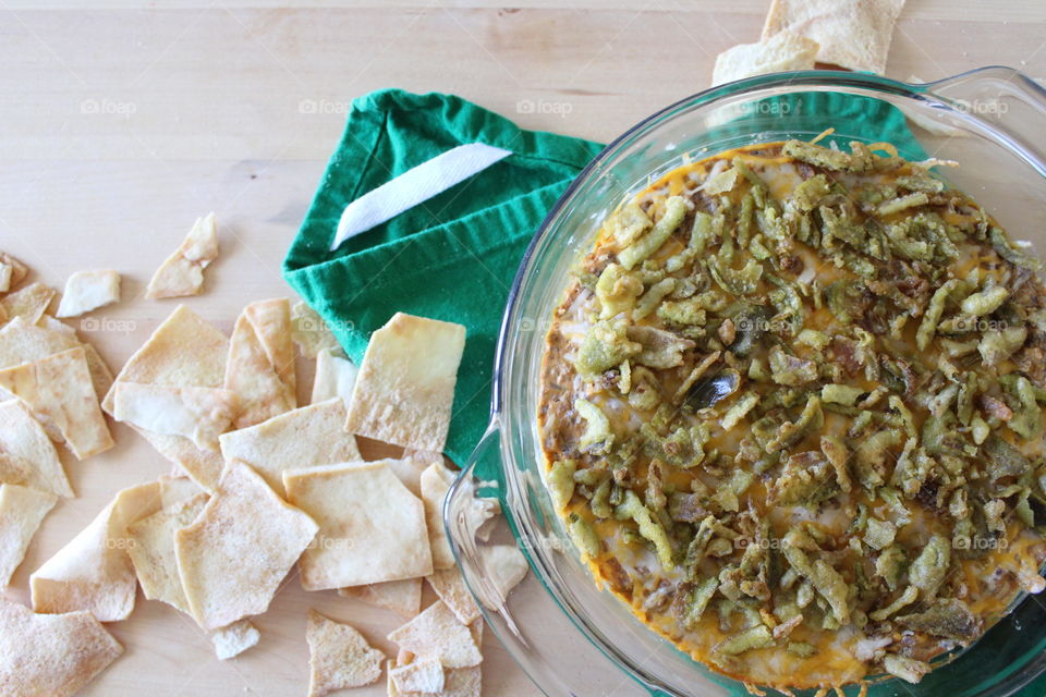 Cheesy baked dip ready for game day.