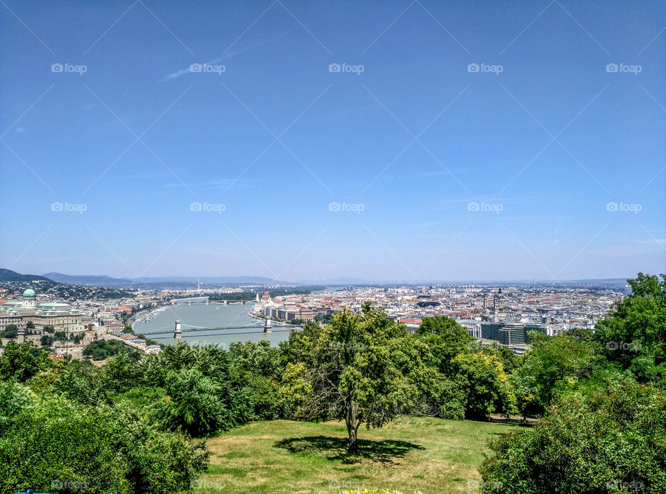 An aerial view of Budapest and Danube River