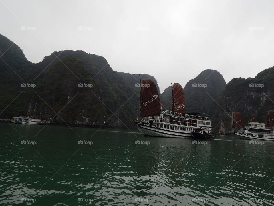 Junk boat in halong bay Vietnam 