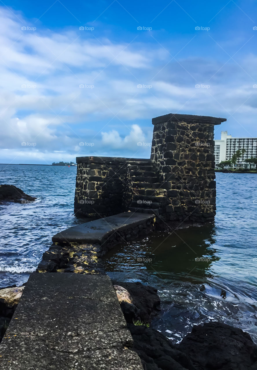 Remains of lava construction on Hilo Bay
