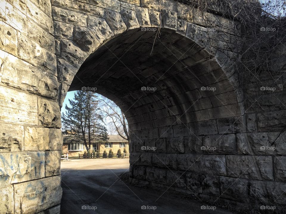 Looking through the Ely Road Overpass. Formerly a railroad bridge, now carries pedestrian traffic as a part of the Cedar River Trail in Linn County, Iowa. Built 1887. 