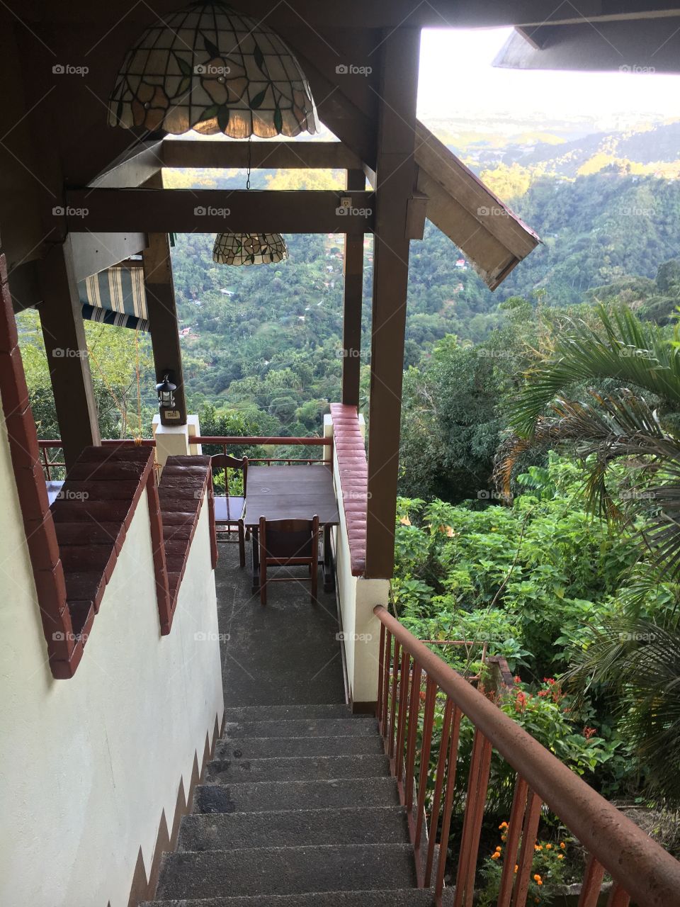 Enchanting path down to a lovely restaurant hanging over the side of the mountain above Cebu City, Philippines. 