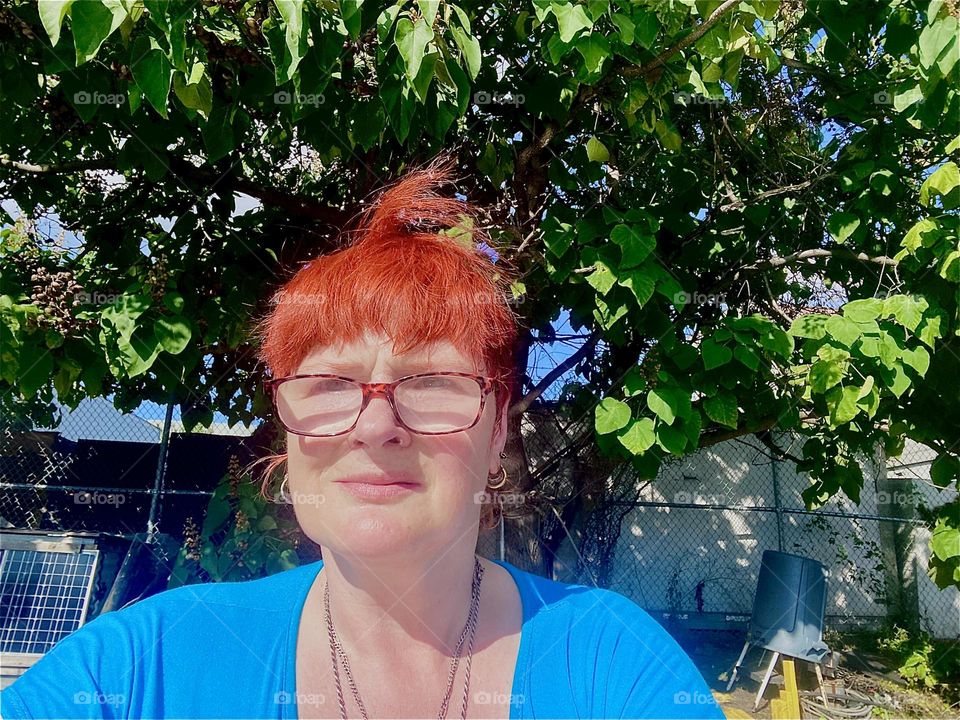 Looking a little bit funny with wind blown red hair straight up into the air this is me, “Petra Schiller” a.k.a. “Maxine Firefox” a.k.a. “Maximilliane Feuerfuchs” aboard “Salvation”, our “28 ft 1969 Luhrs” cabin cruiser. 2023. Hypnotic Productions