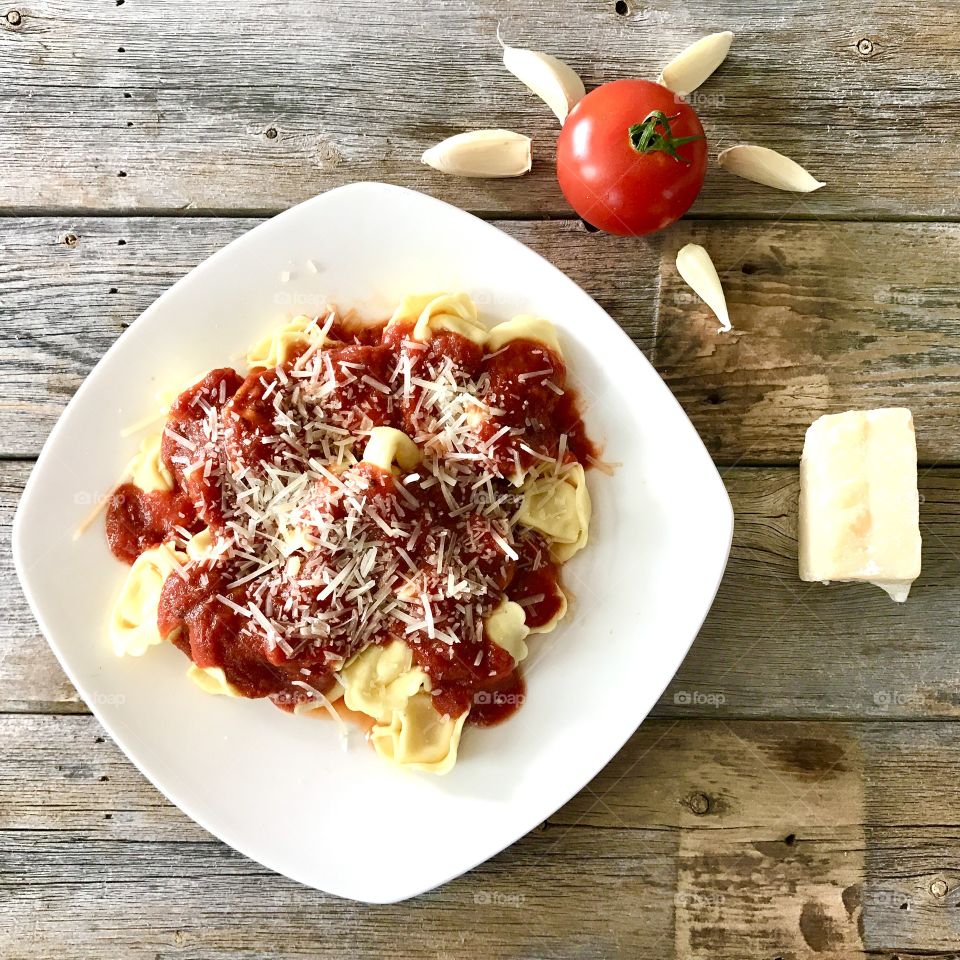 High angle view of pasta with cheese