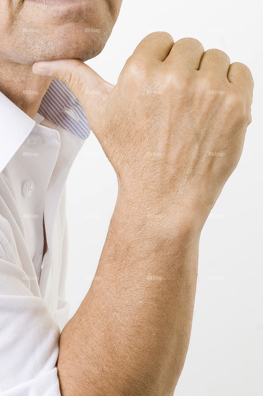 Hand man in the face