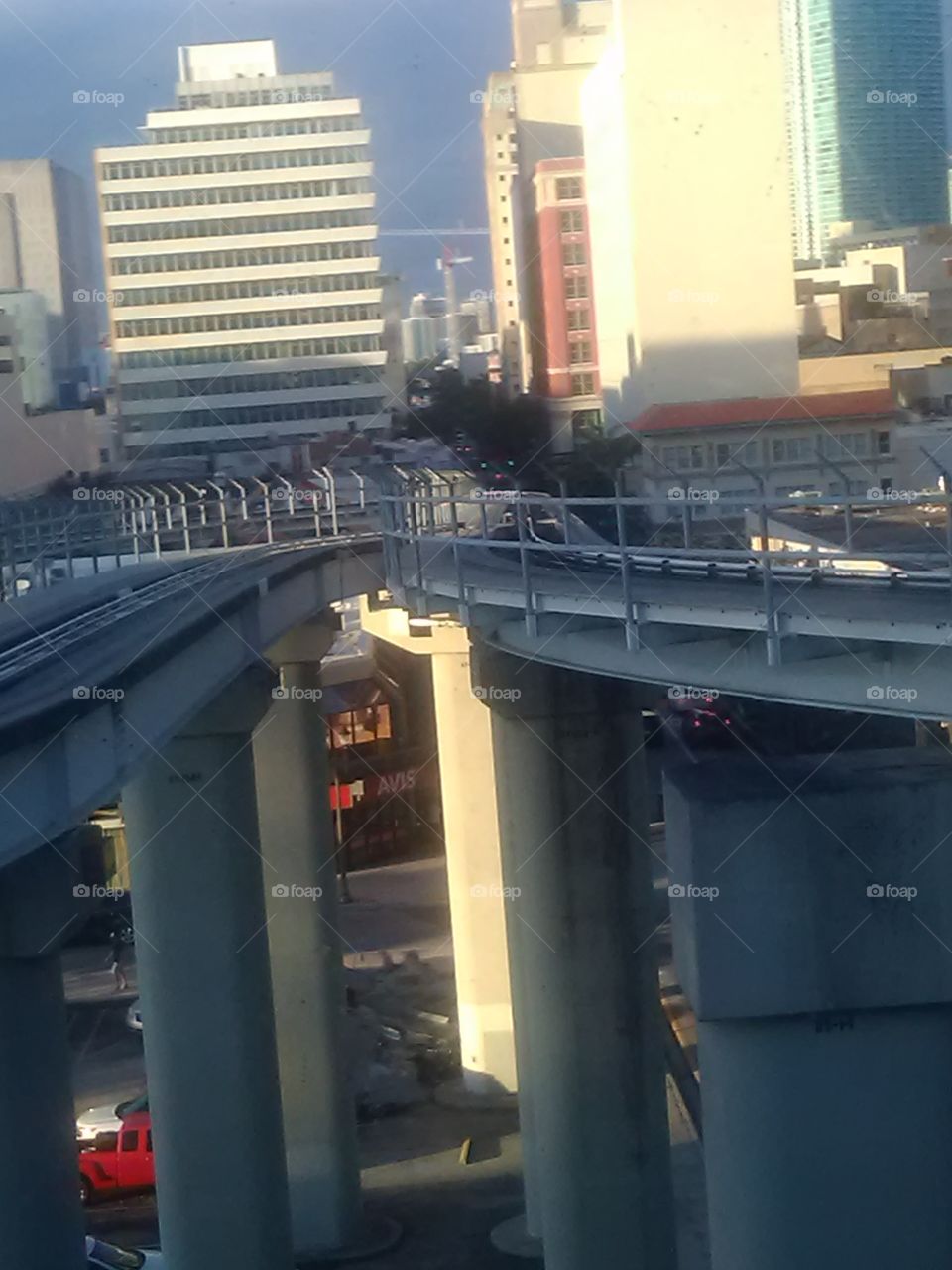 Picture of the city buildings from the city metro mover