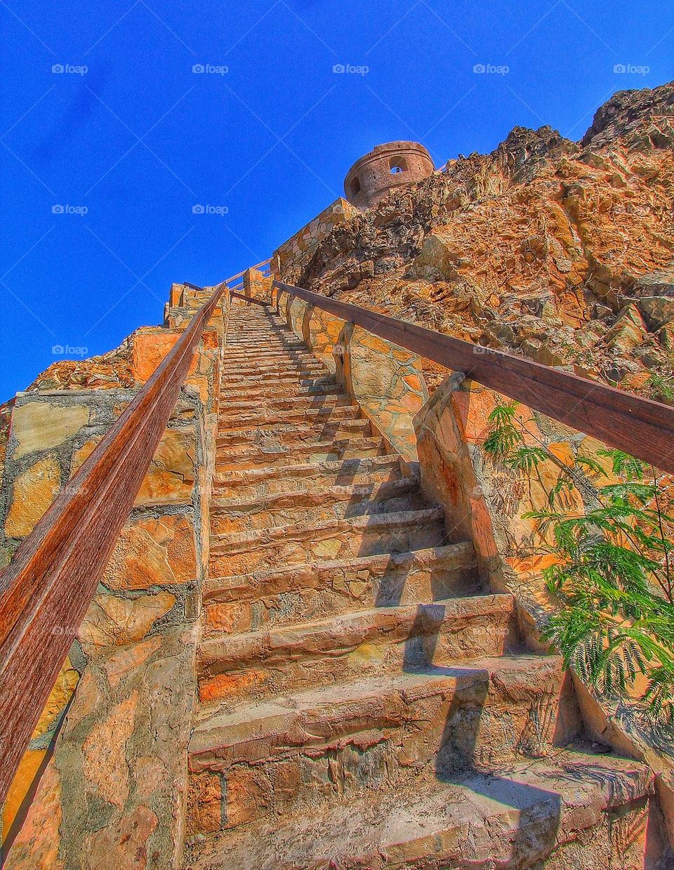 Low angle view of steps leading toward the castle