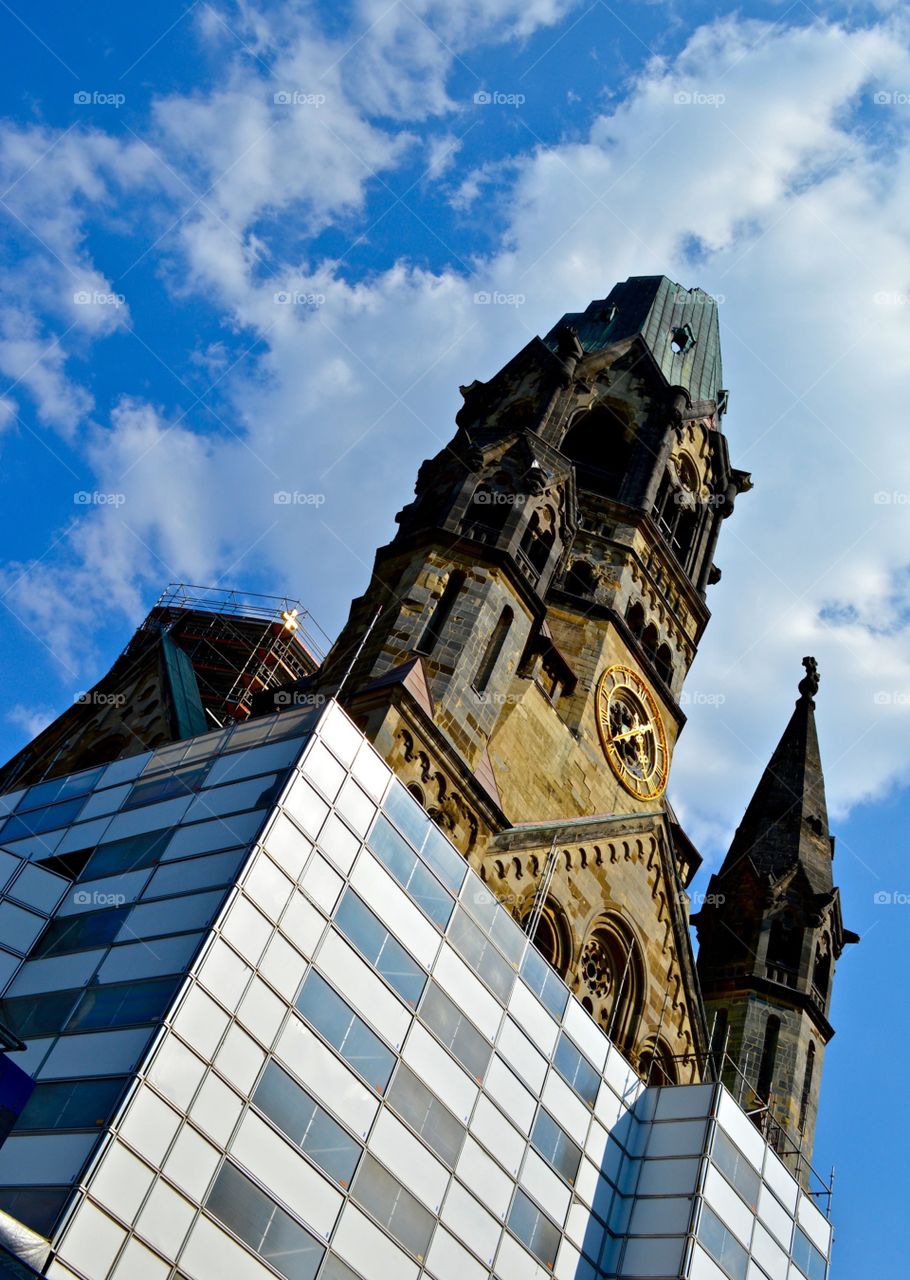 The scarred Kaiser Wilhelm Cathedral in Berlin
