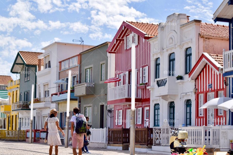 Bright coloured houses in aveiro Portugal 