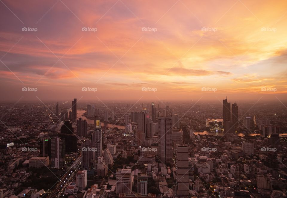 Sunset in the central city ,Bangkok Thailand