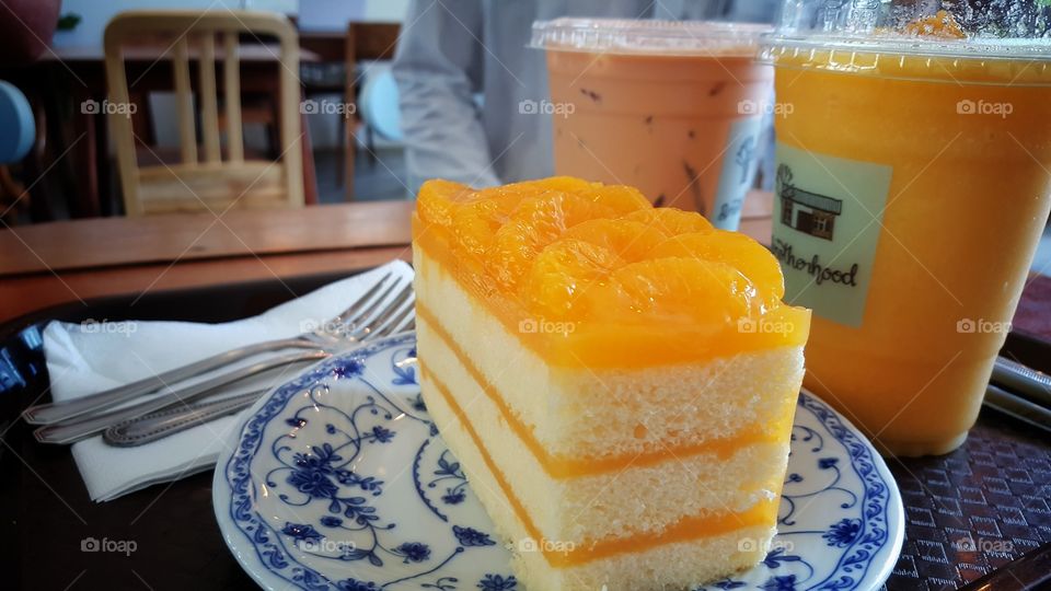 Layered cake with orange topping