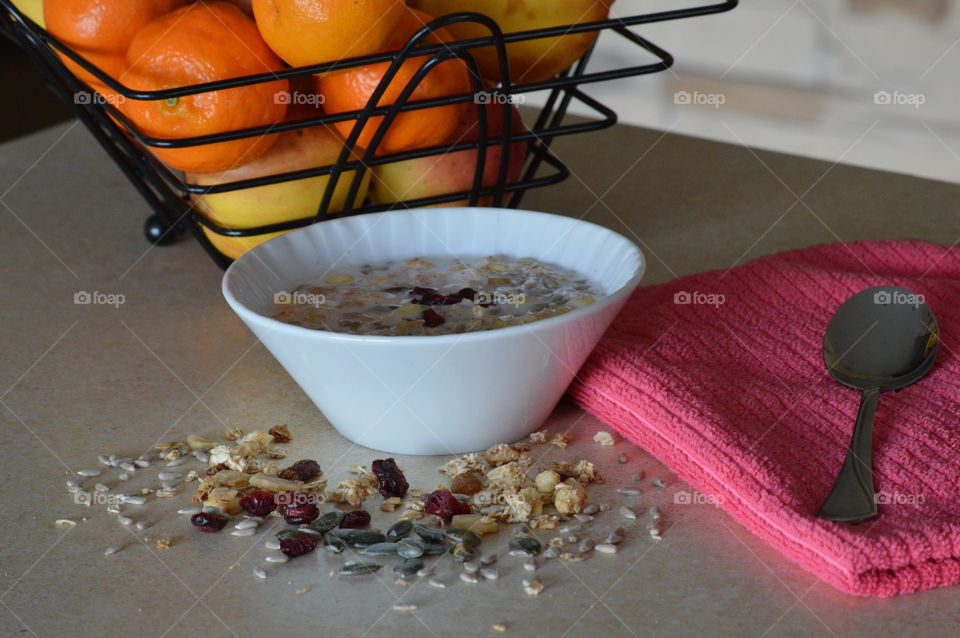 Healthy breakfast -muesli with dried fruit and seeds