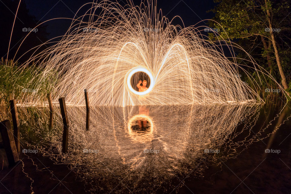 Night lights. Night sparkles in lake.