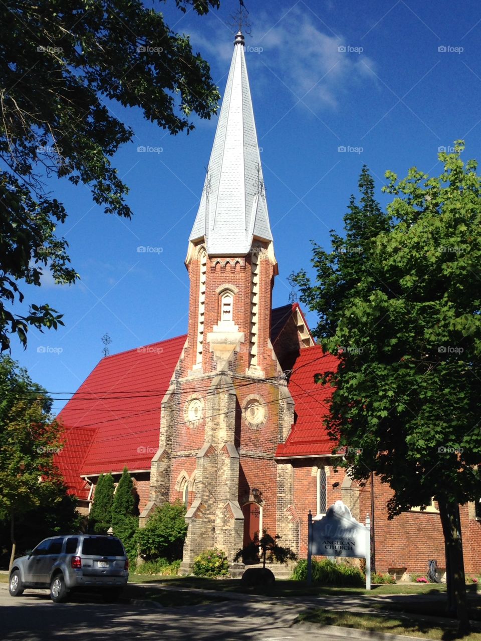 Church with a red roof