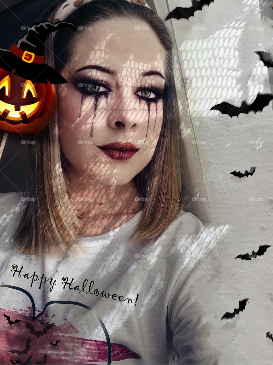 Halloween holiday girl, bright emotions fear