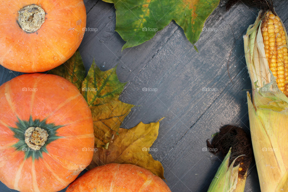 Pumpkin in wooden table