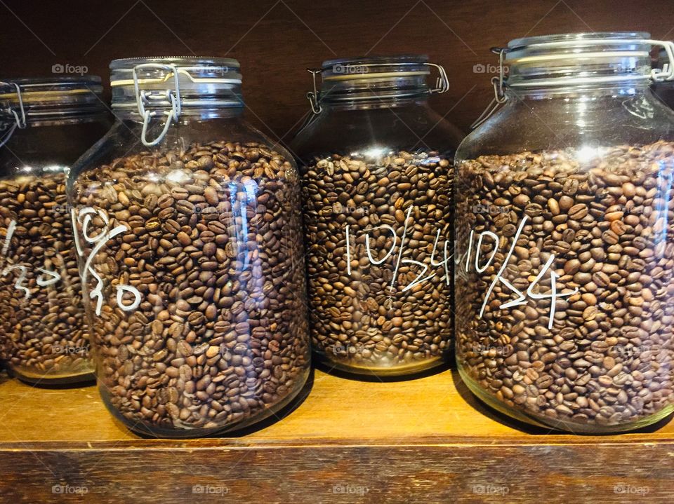 Coffee beans in jars
