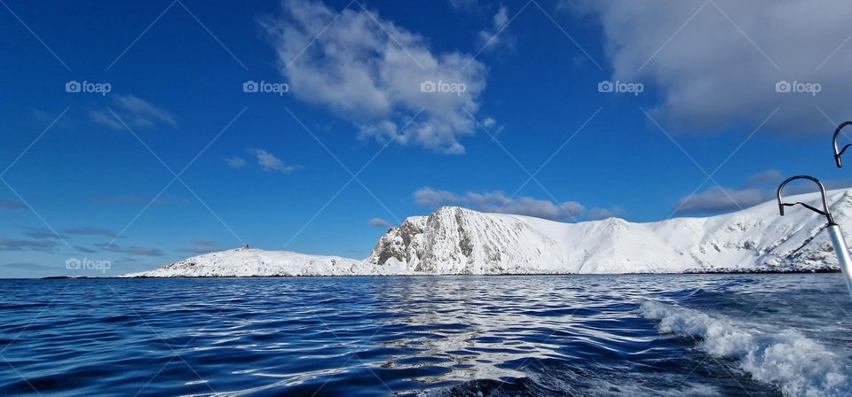 Snow covered island in northern Norway.