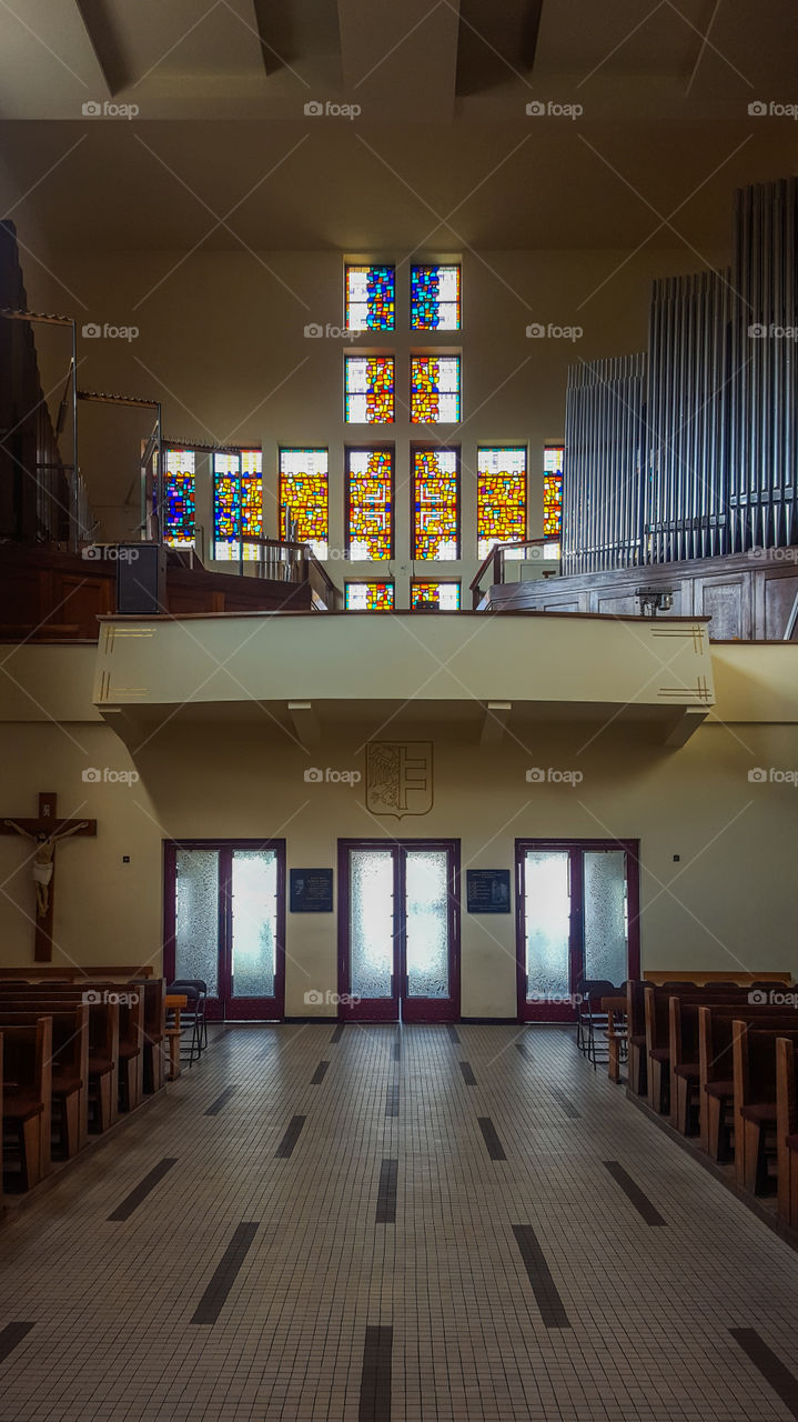 modernist organ brochure and stained glass windows