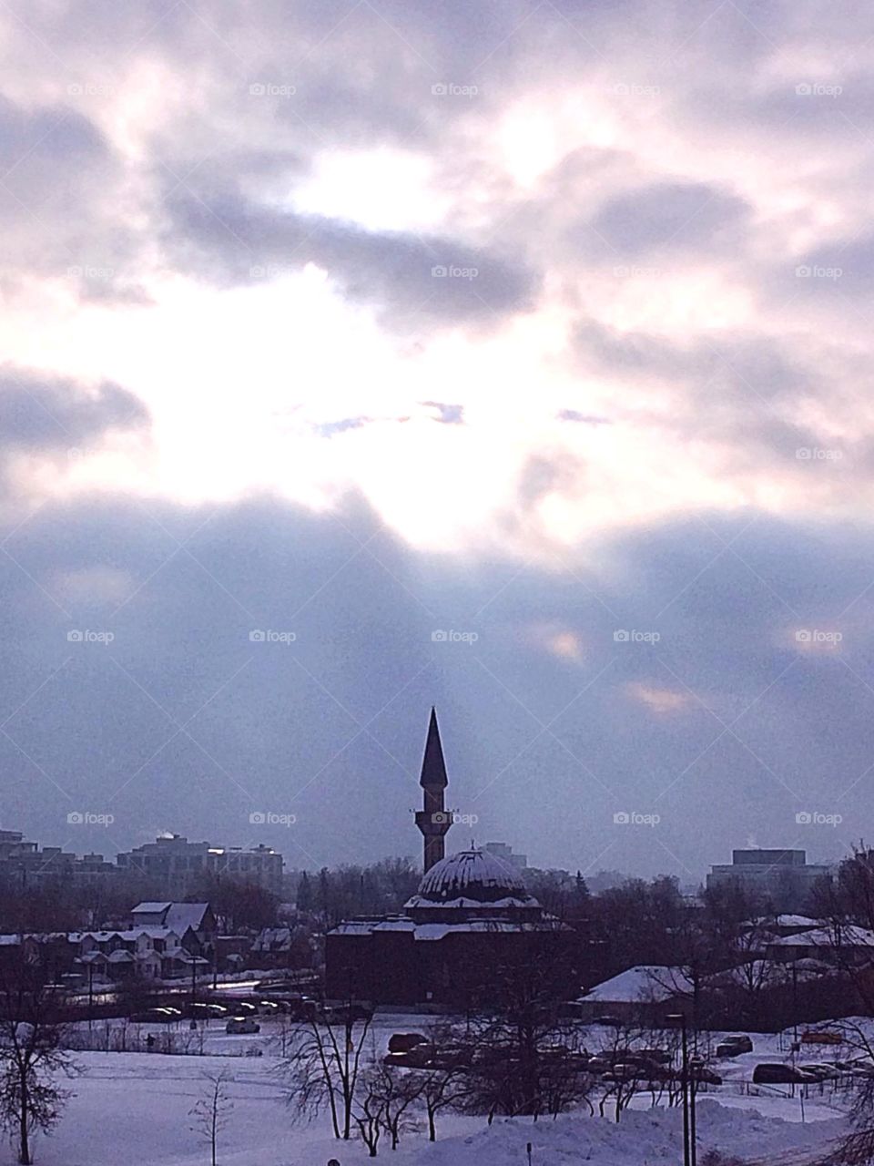 Sun rays in winter  sky 