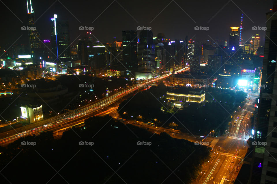 Shanghai by night. The view from our hotel in Shanghai by night.