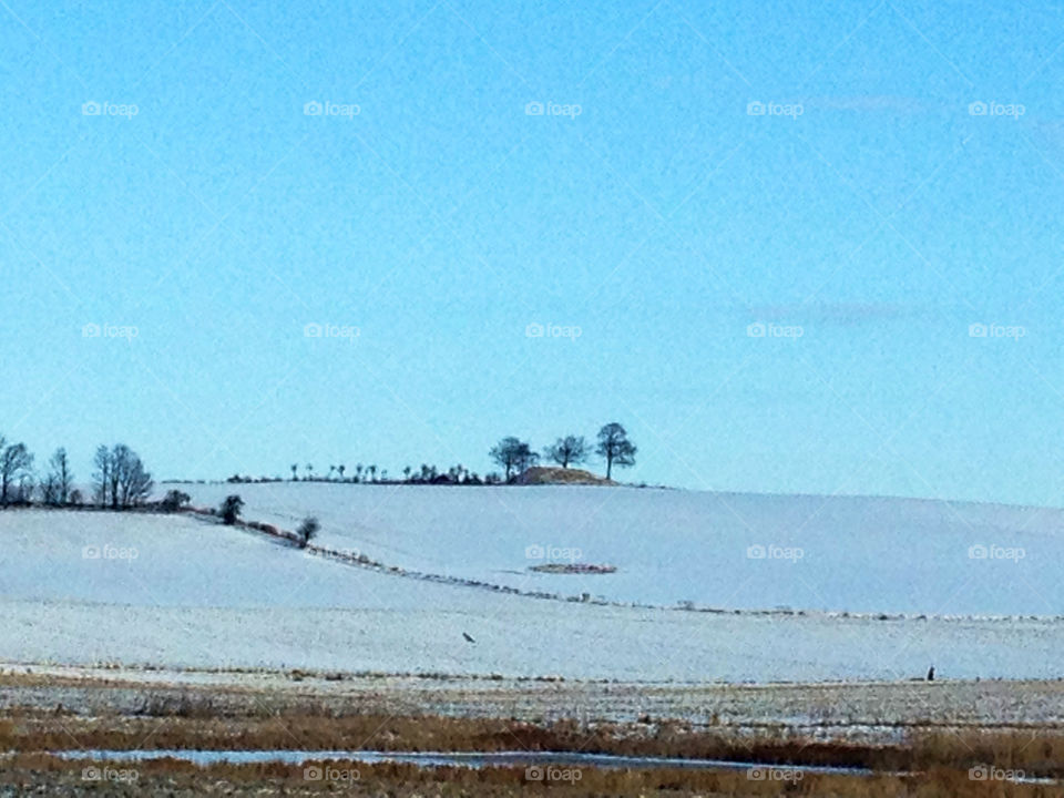 Snow on the hill. Snow on the small hill in the landscape Of Skåne in south Of Sweden 