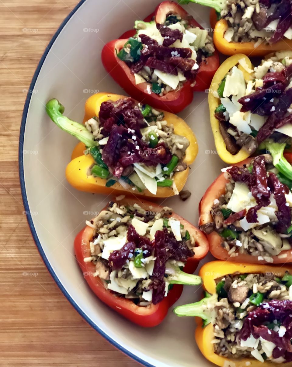 Let’s Eat Foap Mission! Beautiful and Colorful Stuffed Vegetarian Bell Peppers Ready to be Roasted 