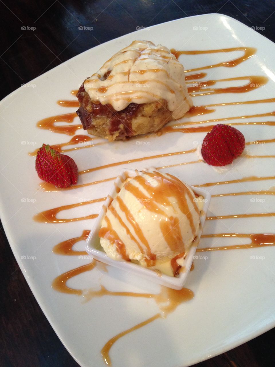 Bread pudding and vanilla ice-cream