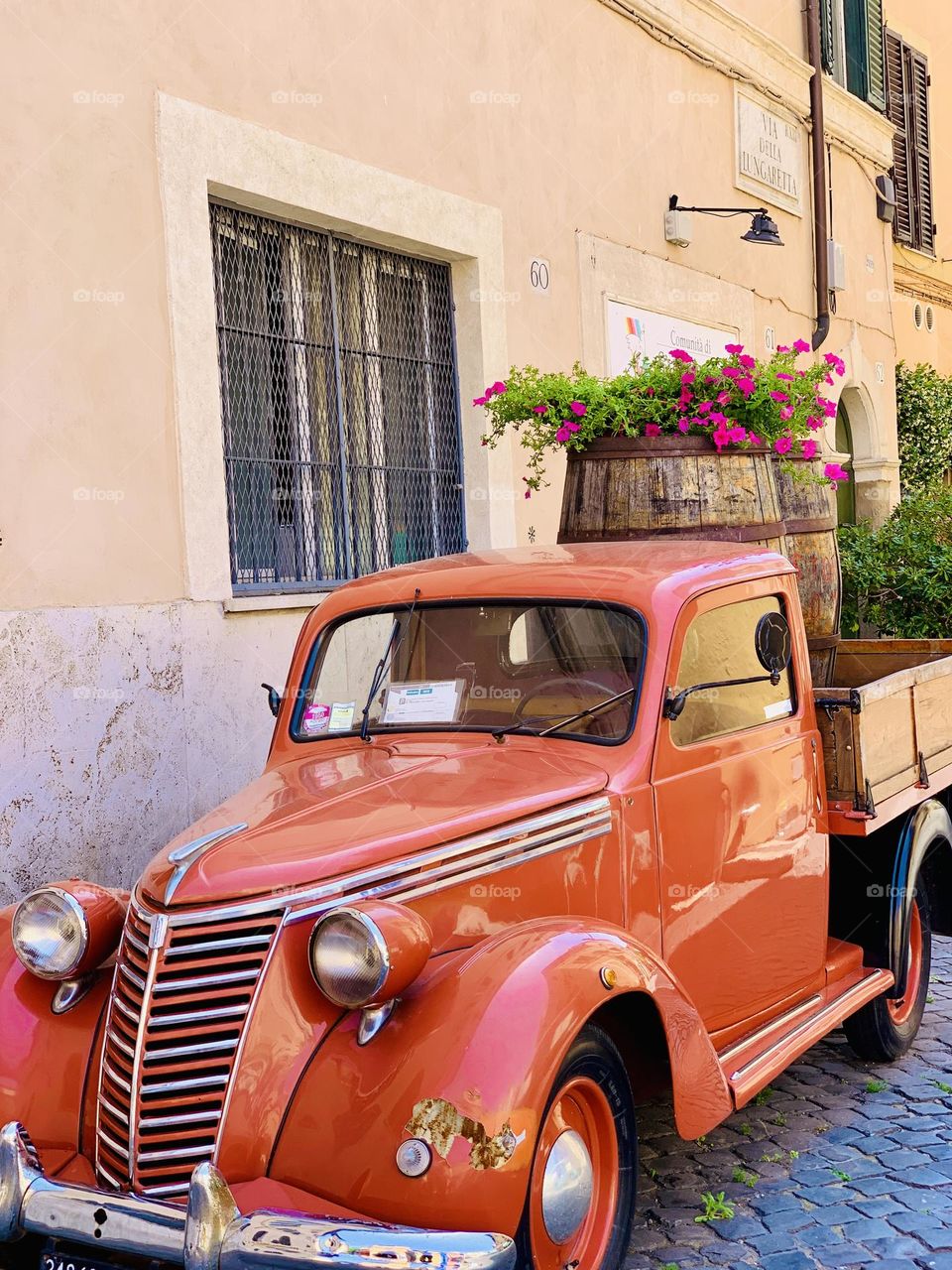 Red car with flowers