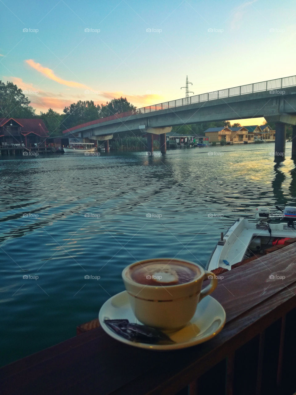 river, bridge, boat and coffee