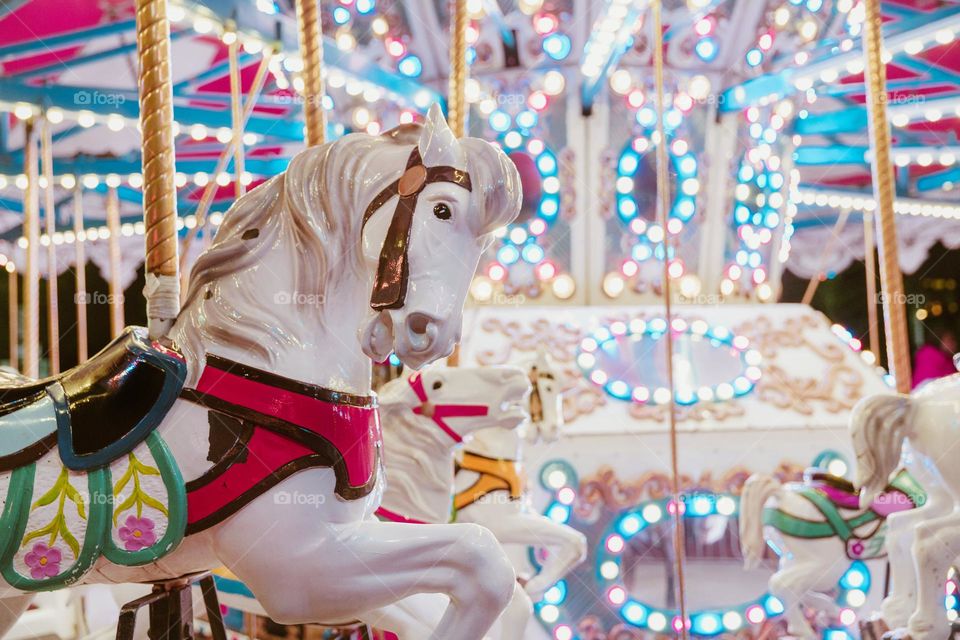 Carousel Horses Bright Lights