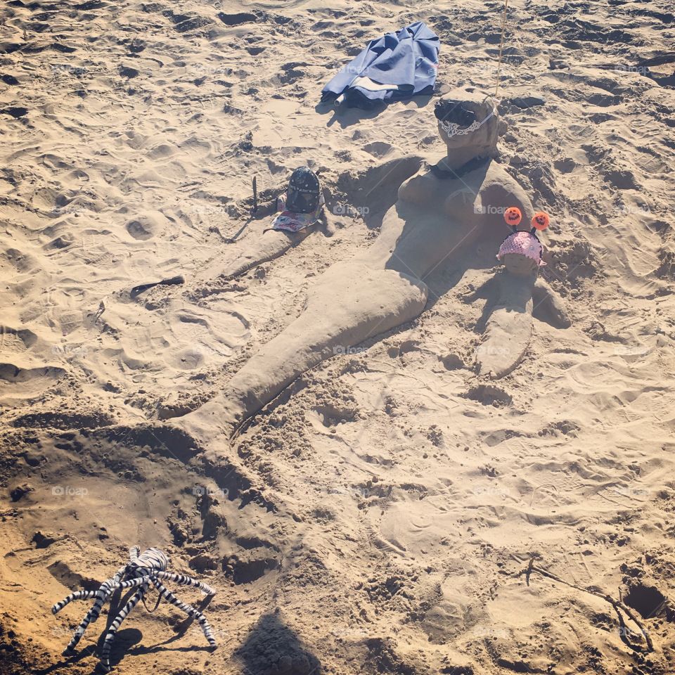Santa Barbara sand mermaid sculpture.