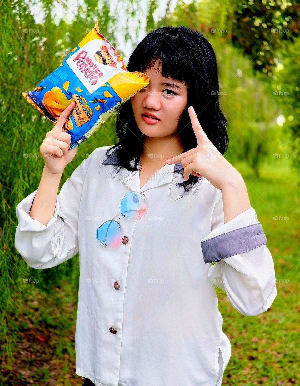 Portrait with product.