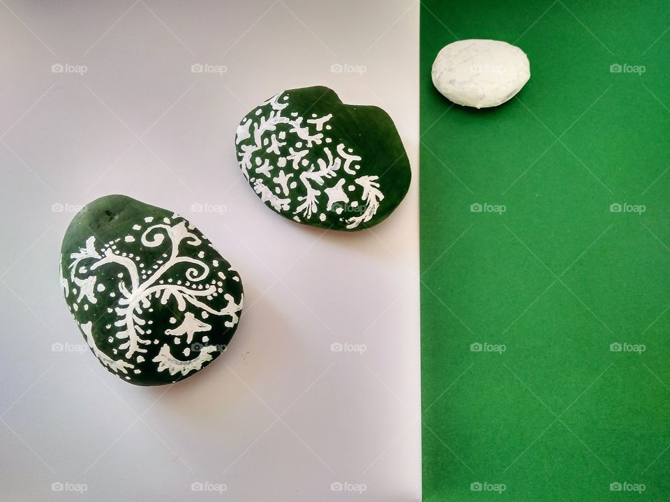 white x green by foaр missions,stones painted in green and white paint colors