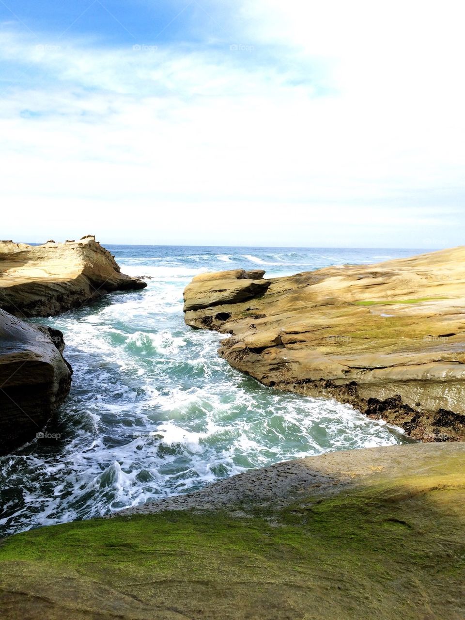 Sea waves near the rock