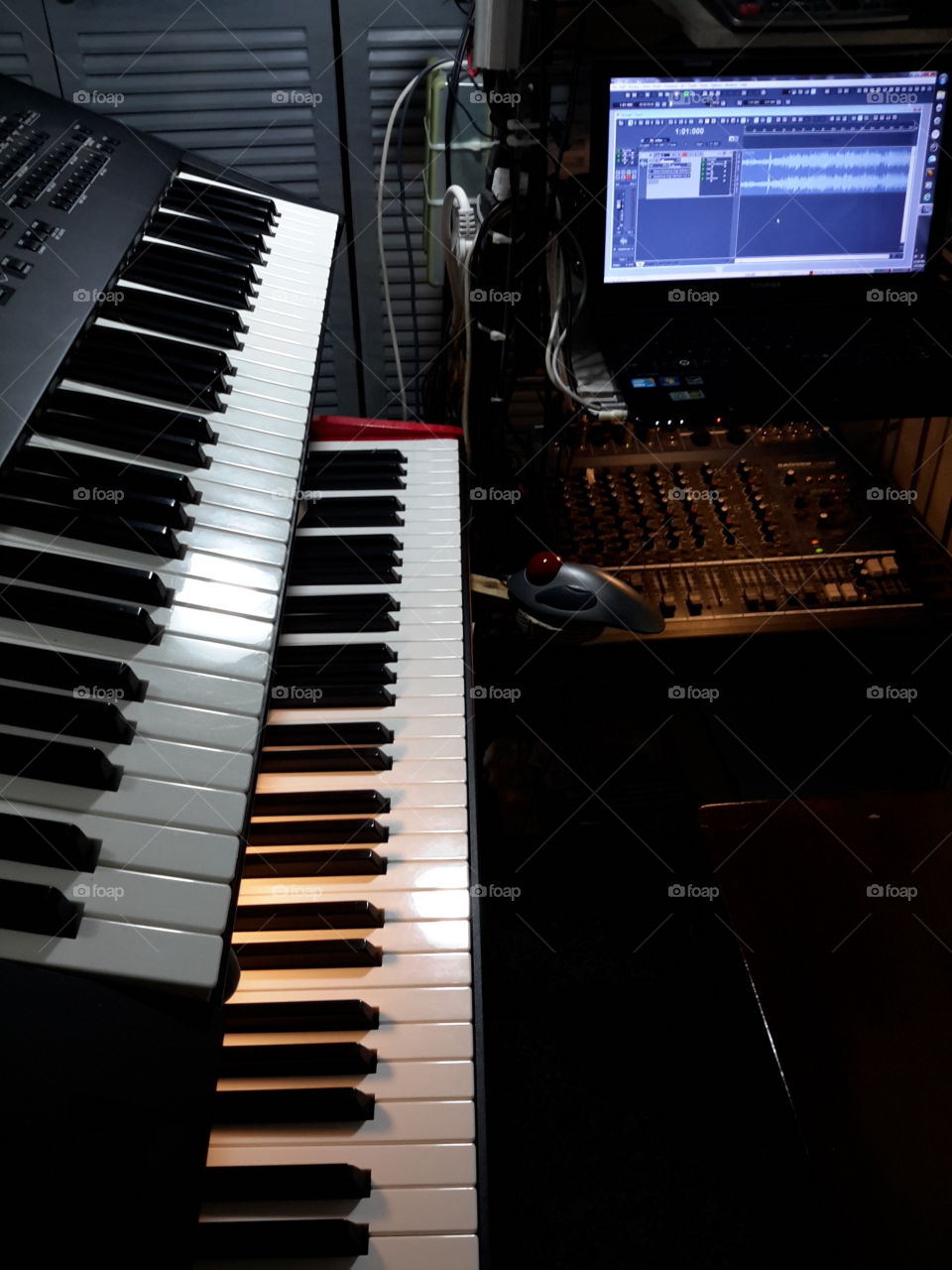 keyboards in studio. Keyboards in home music studio