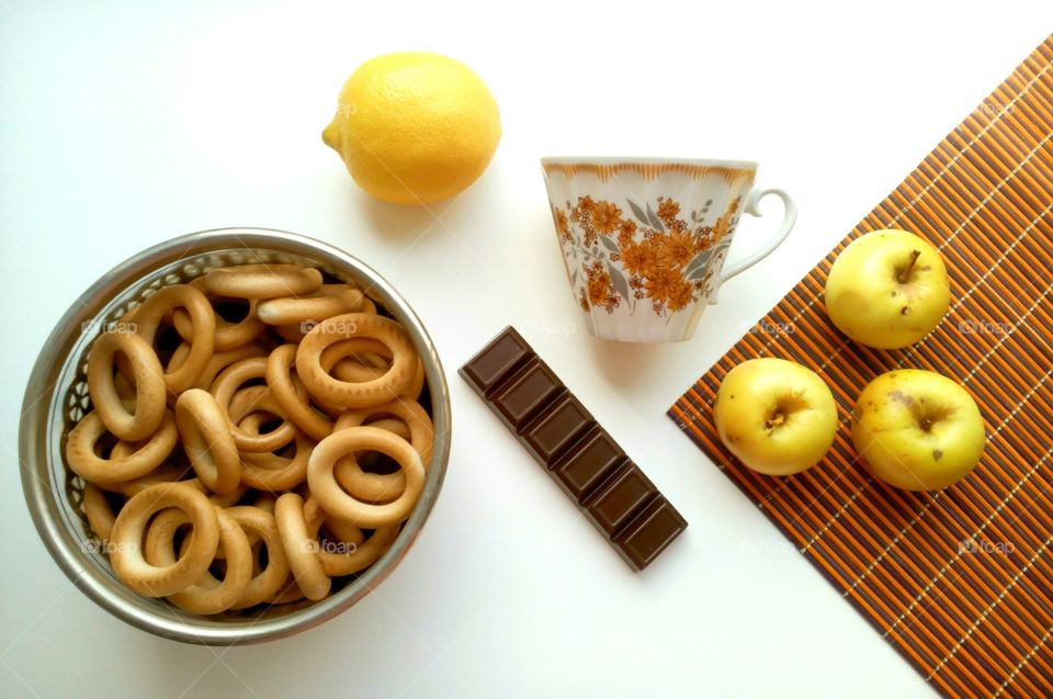 Morning food on a white background