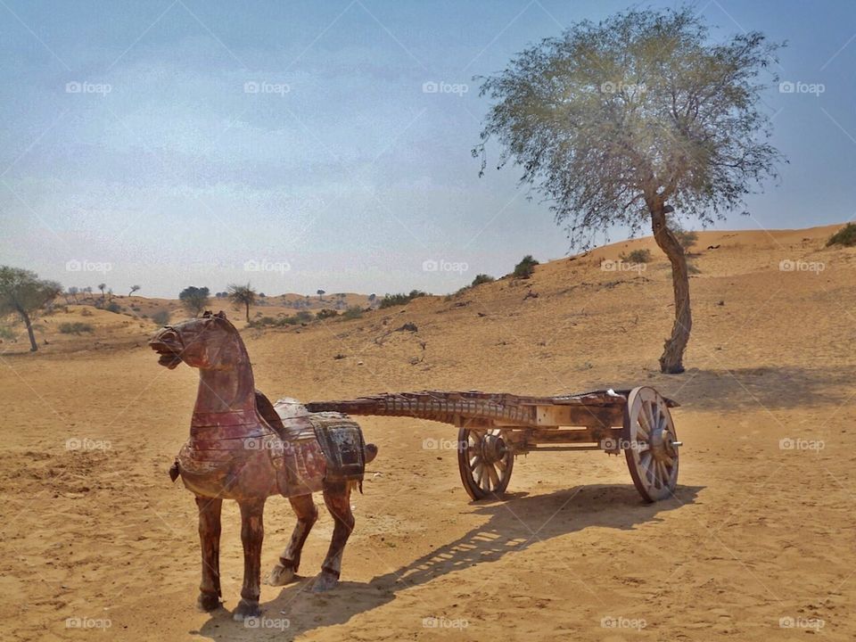 Desert horse and cart sculpture in Ras al Khaimah, UAE