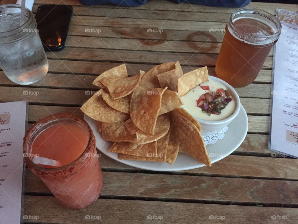 Chips & queso & beer