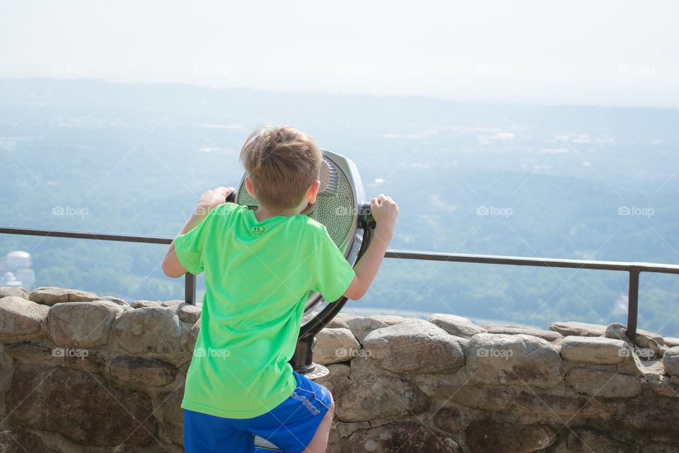 Young Boy Looking Through Binoculars over Lookout Mountain 3