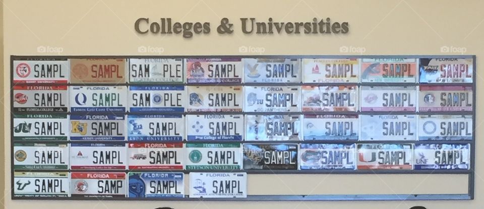 Florida State auto registration tags. Colleges Universities 
