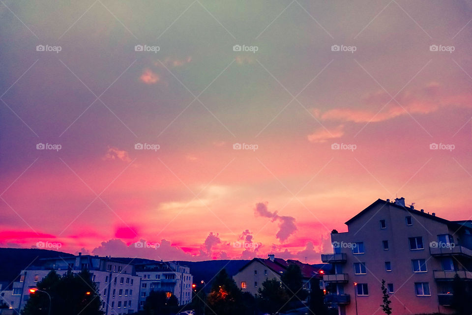 Sunset seen from the window of the house