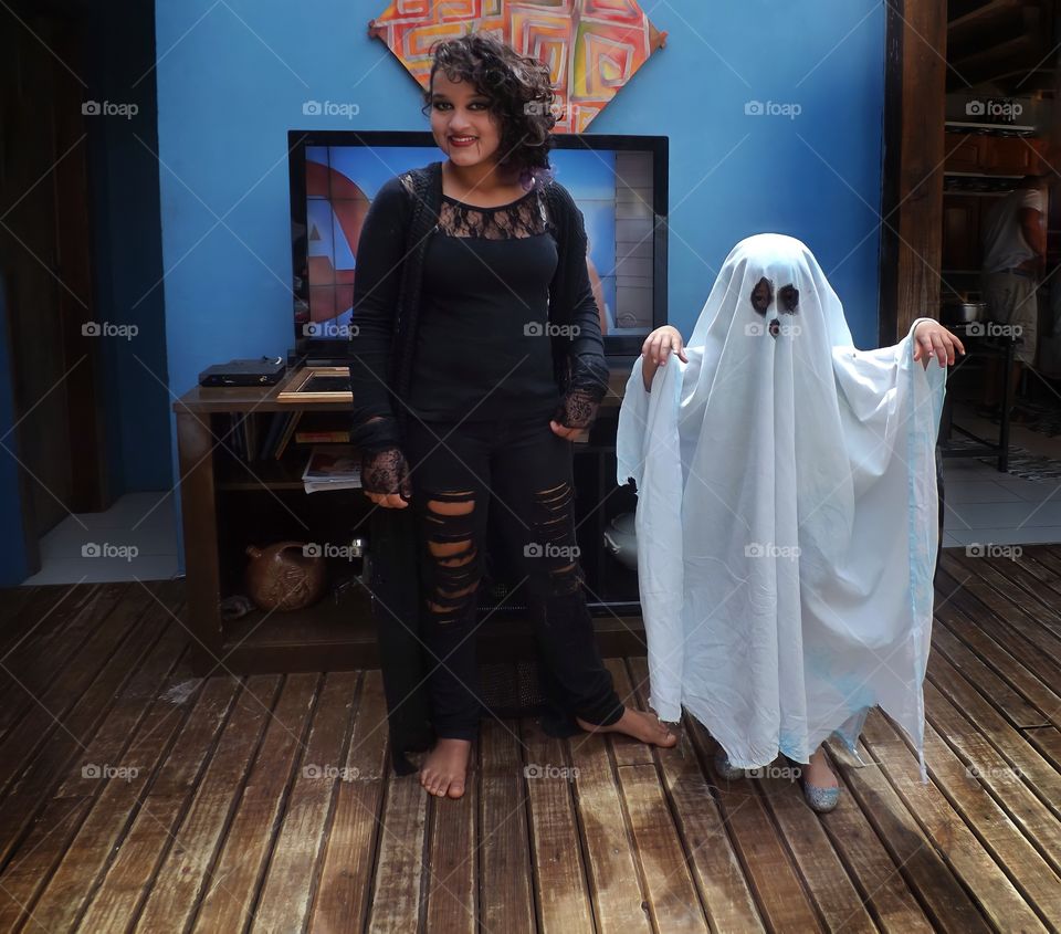 Girls in halloween costumes