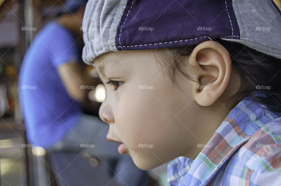 Portrait of a boy, Asian Age 2 years at the floating market.
