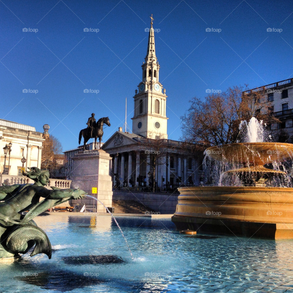 london fountain sunny day trafalgar square by djatomwebserv