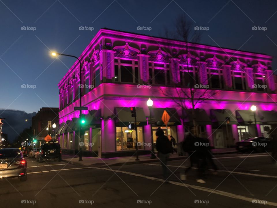 Pink light up building