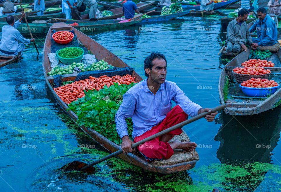 green and fresh vegetables from floating market of Srinagar, Jammu and Kashmir, India