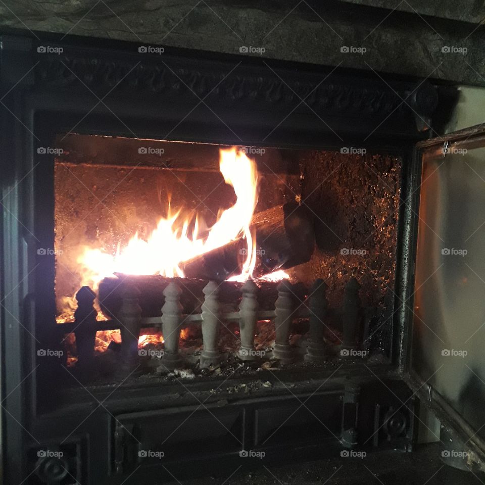 fire flames on the fireplace