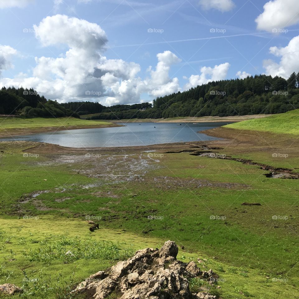 Whistland pound reservoir, Exmoor, North Devon. England. Low perspective on a summer day.