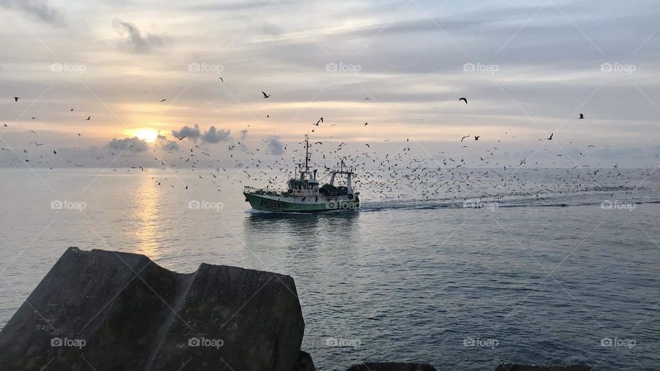 Boat at the ocean, fishing 